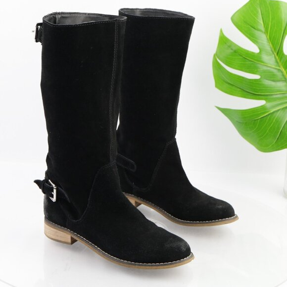 Kelsi Dagger Womens Tassie Boots Size 7.5 Black Suede Slouch Pull On Moto Buckle - Picture 2 of 16